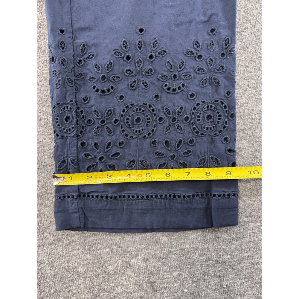 LOFT Womens Navy Blue Eyelet Hem Wide Leg Crop Pants Size M Viscose Pull On - Picture 7 of 9